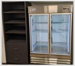 Empty shelves and refrigerator at Lynden Clinic Food Farmacy