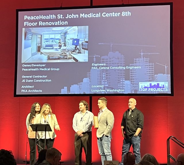 PeaceHealth Project Manager Pam Kaleal-Broderius speaks on behalf of PeaceHealth at the DJC Top Projects award ceremony at the Portland Convention Center on June 6.