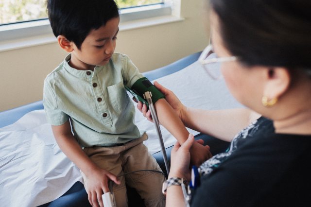 Photo of a child getting his blood pressure checked at PeaceHealth Ketchikan